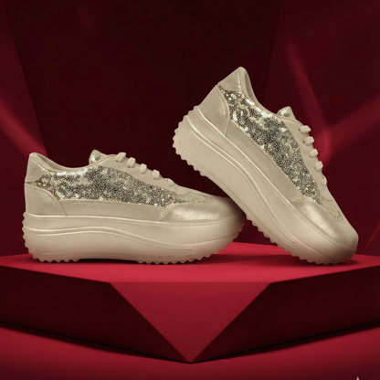 Haute Zovereign Women Gold Glitter & Sequin Party & Wedding Bridal Shoes