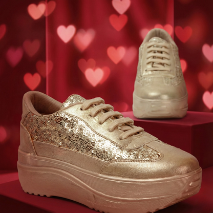 Haute Zovereign Women Gold Glitter & Sequin Party & Wedding Bridal Shoes