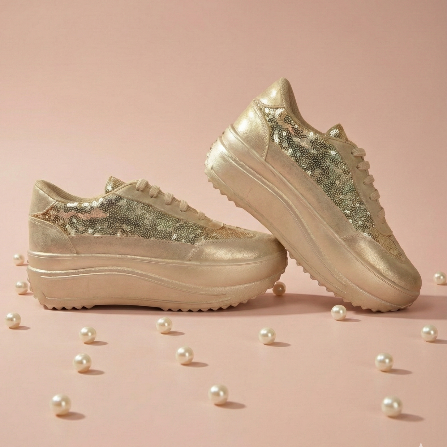 Haute Zovereign Women Gold Glitter & Sequin Party & Wedding Bridal Shoes