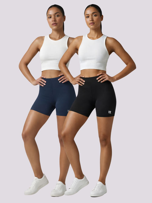 Women Cotton Boyshorts 2 Pack - Anti-Chafing & Full Coverage (Navy Blue, Black) | Haute Zovereign