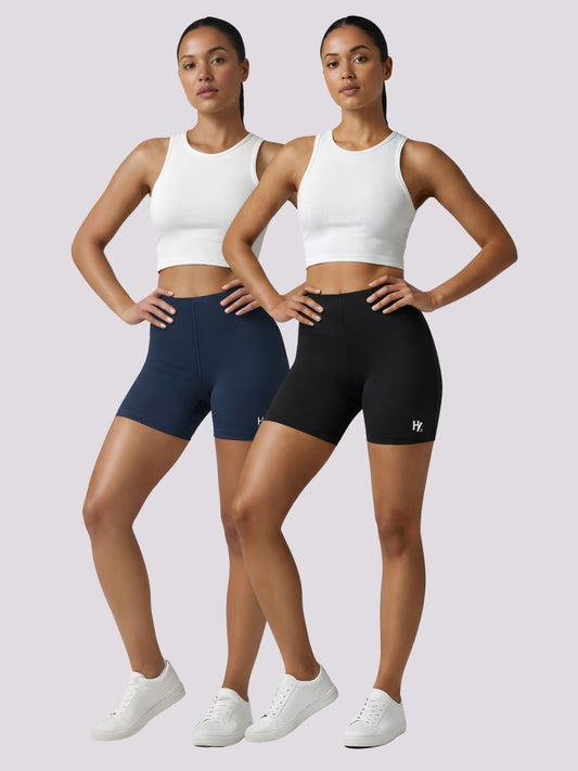 Women Cotton Boyshorts 2 Pack - Anti-Chafing & Full Coverage (Navy Blue, Black) | Haute Zovereign