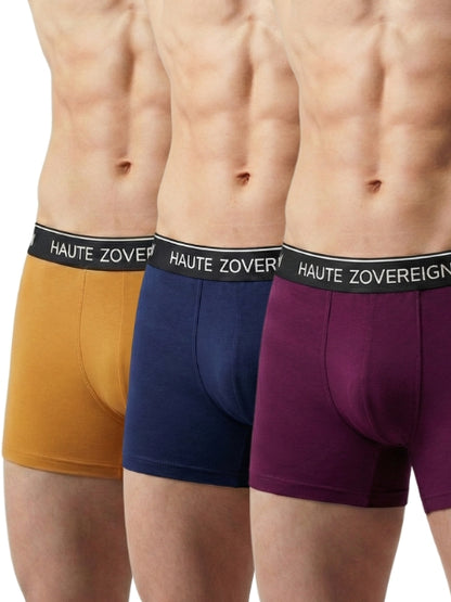 Haute Zovereign Men’s Cotton Trunk - Pack of 3 (Brown, Burgundy & Navy Blue)