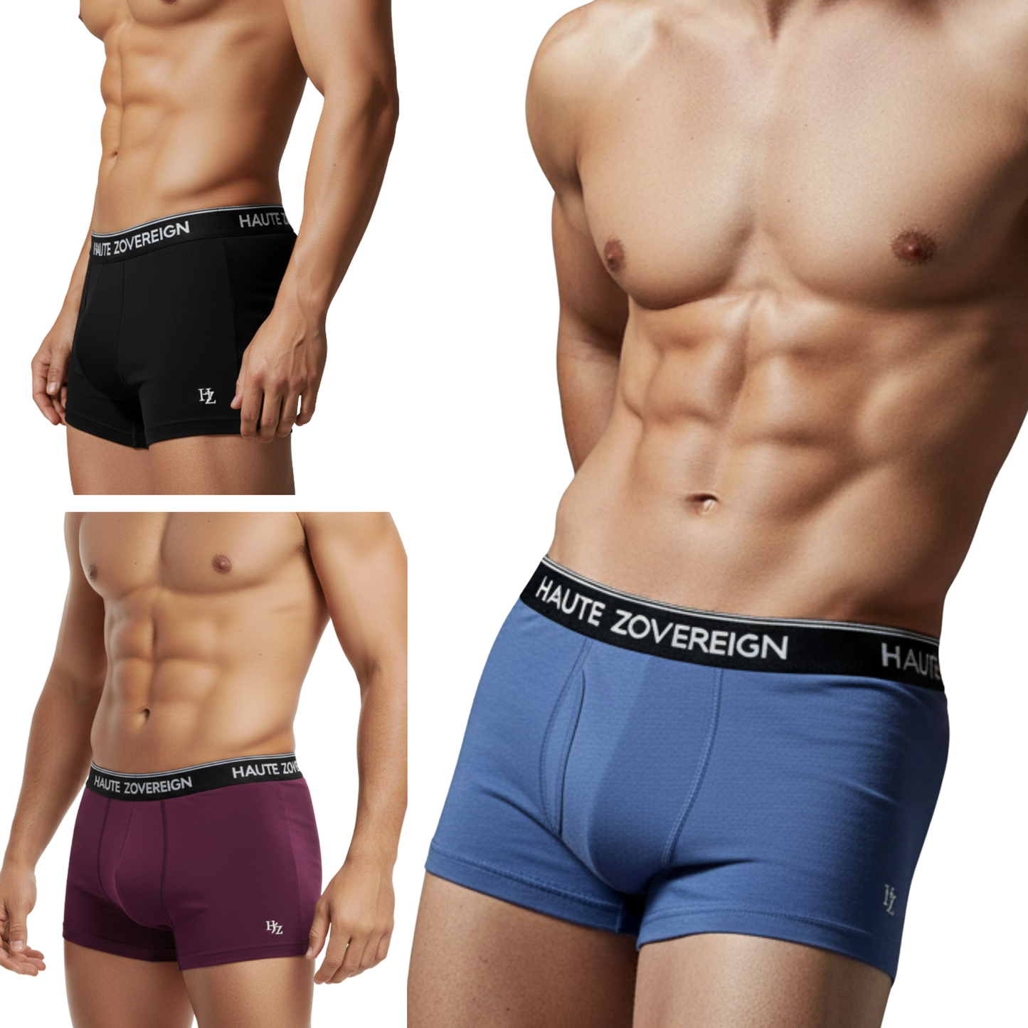 Haute Zovereign Men’s Cotton Trunk - Pack of 3 (Black, Burgundy & Grey)