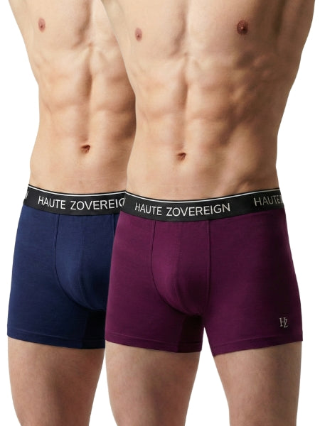 Haute Zovereign Men’s Cotton Trunk - Pack of 2 (Navy Blue & Burgundy)