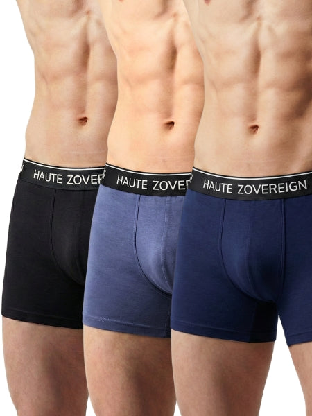 Haute Zovereign Men’s Cotton Trunk - Pack of 3 (Black, Grey & Navy Blue)