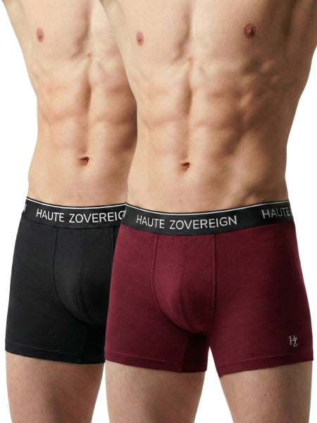 Men’s Modal (Viscose) Trunk - Pack of 2 | Black + Dark Maroon | Haute Zovereign