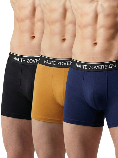 Haute Zovereign Men’s Cotton Trunk - Pack of 3 (Black, Brown & Navy Blue)