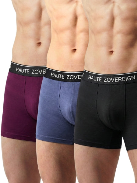 Haute Zovereign Men’s Cotton Trunk - Pack of 3 (Burgundy, Grey & Black)