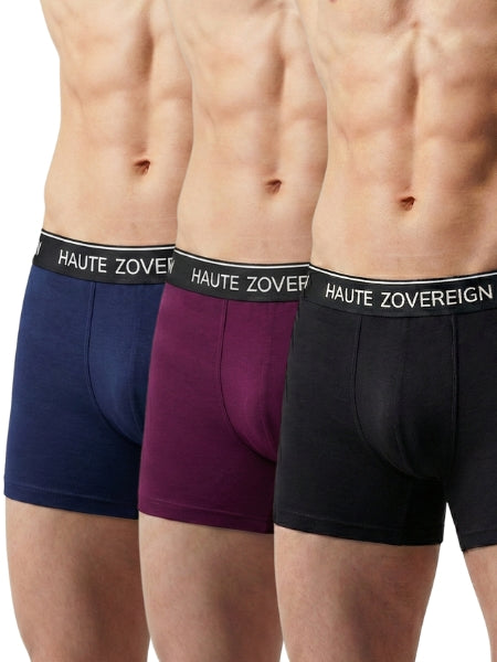 Haute Zovereign Men’s Cotton Trunk - Pack of 3 (Navy Blue, Burgundy & Black)