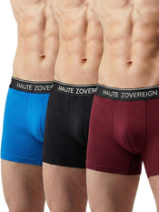 Men’s Modal (Viscose) Trunk - Pack of 3 | Dark Maroon + Turquoise Blue + Black | Haute Zovereign