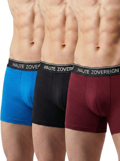Men’s Modal (Viscose) Trunk - Pack of 3 | Dark Maroon + Turquoise Blue + Black | Haute Zovereign