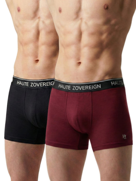 Men’s Modal (Viscose) Trunk - Combo Pack of 2 | Black + Dark Maroon | Haute Zovereign