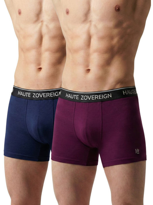 Haute Zovereign Men’s Cotton Trunk - Pack of 2 (Navy Blue & Burgundy)
