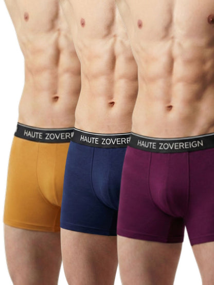 Haute Zovereign Men’s Cotton Trunk - Pack of 3 (Brown, Navy Blue & Burgundy)