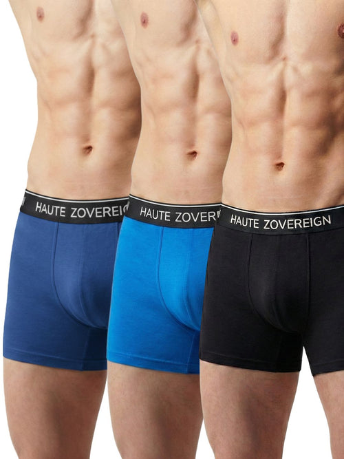 Men’s Modal (Viscose) Trunk - Pack of 3 | Navy Blue + Turquoise Blue + Black | Haute Zovereign