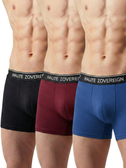 Men’s Modal (Viscose) Trunk - Pack of 3 | Black + Dark Maroon + Navy Blue | Haute Zovereign