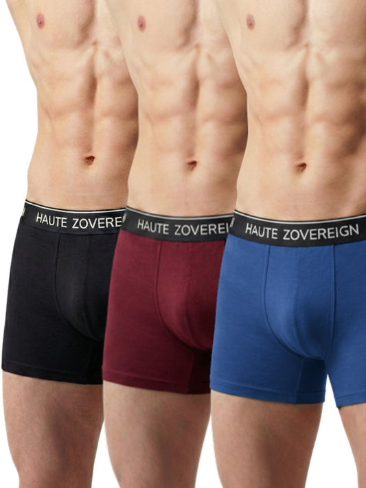 Men’s Modal (Viscose) Trunk - Pack of 3 | Black + Dark Maroon + Navy Blue | Haute Zovereign
