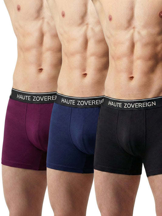 Haute Zovereign Men’s Cotton Trunk - Pack of 3 (Burgundy, Navy Blue & Black)