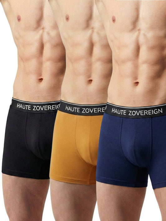 Haute Zovereign Men’s Cotton Trunk - Pack of 3 (Black, Brown & Navy Blue)