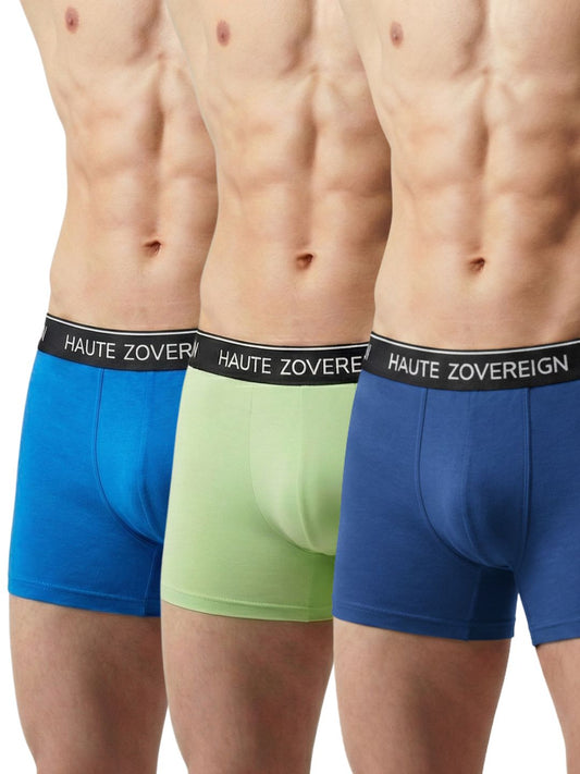 Men’s Modal (Viscose) Trunk - Pack of 3 | Turquoise Blue + Pista Green + Navy Blue  | Haute Zovereign