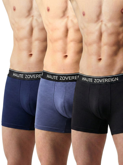 Haute Zovereign Men’s Cotton Trunk - Pack of 3 (Navy Blue, Grey & Black)