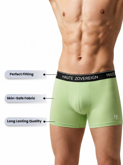 Men’s Modal (Viscose) Trunk - Pack of 3 | Pista Green + Dark Maroon + Turquoise Blue | Haute Zovereign