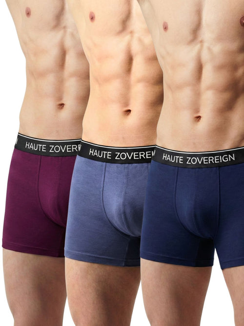 Haute Zovereign Men’s Cotton Trunk - Pack of 3 (Burgundy, Grey & Navy Blue)
