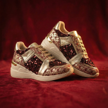 Women Gold & Maroon Wedding & Bridal Sneaker Shoes | Haute Zovereign