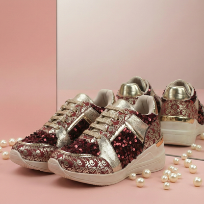 Women Gold & Maroon Wedding & Bridal Sneaker Shoes | Haute Zovereign