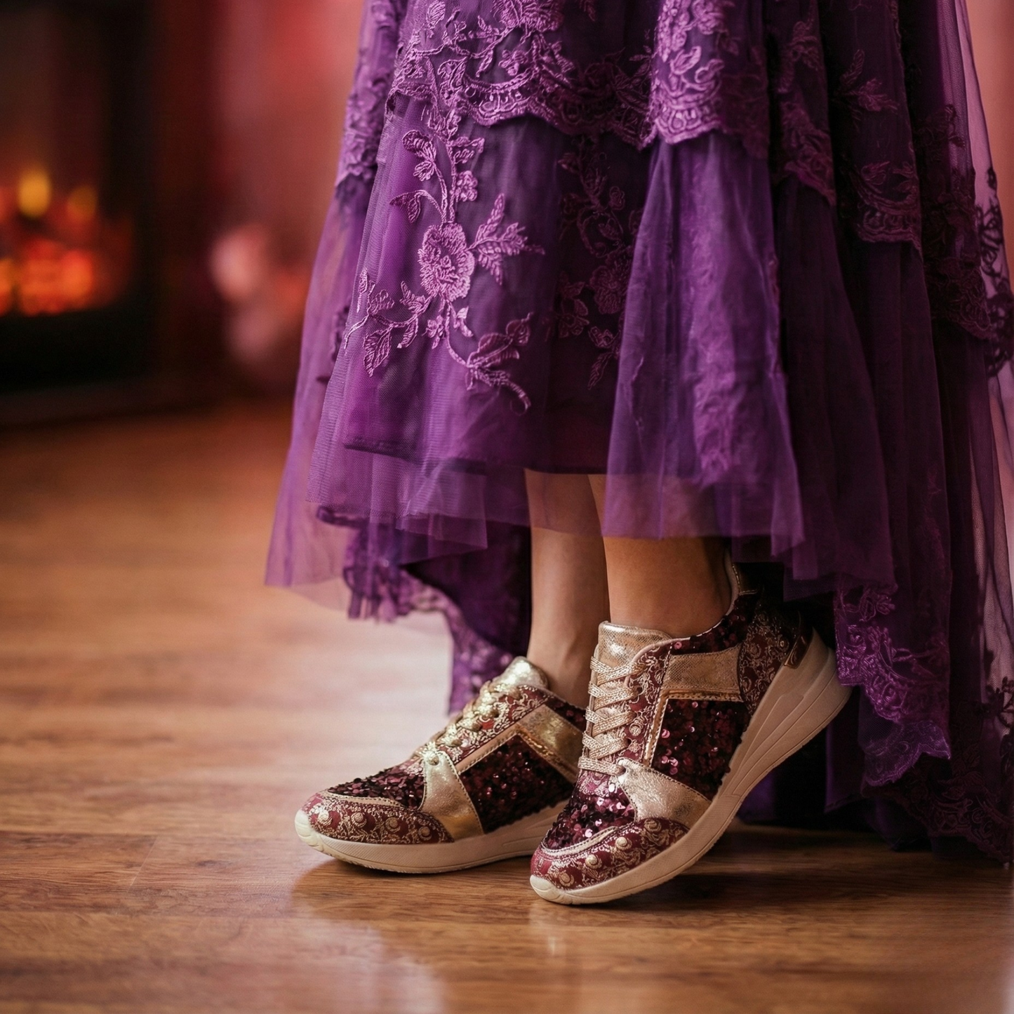 Women Gold & Maroon Wedding & Bridal Sneaker Shoes | Haute Zovereign