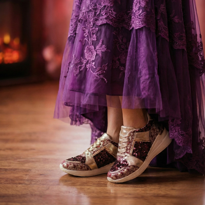 Women Gold & Maroon Wedding & Bridal Sneaker Shoes | Haute Zovereign