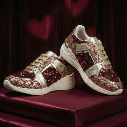 Women Gold & Maroon Wedding & Bridal Sneaker Shoes | Haute Zovereign