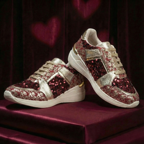 Women Gold & Maroon Wedding & Bridal Sneaker Shoes | Haute Zovereign